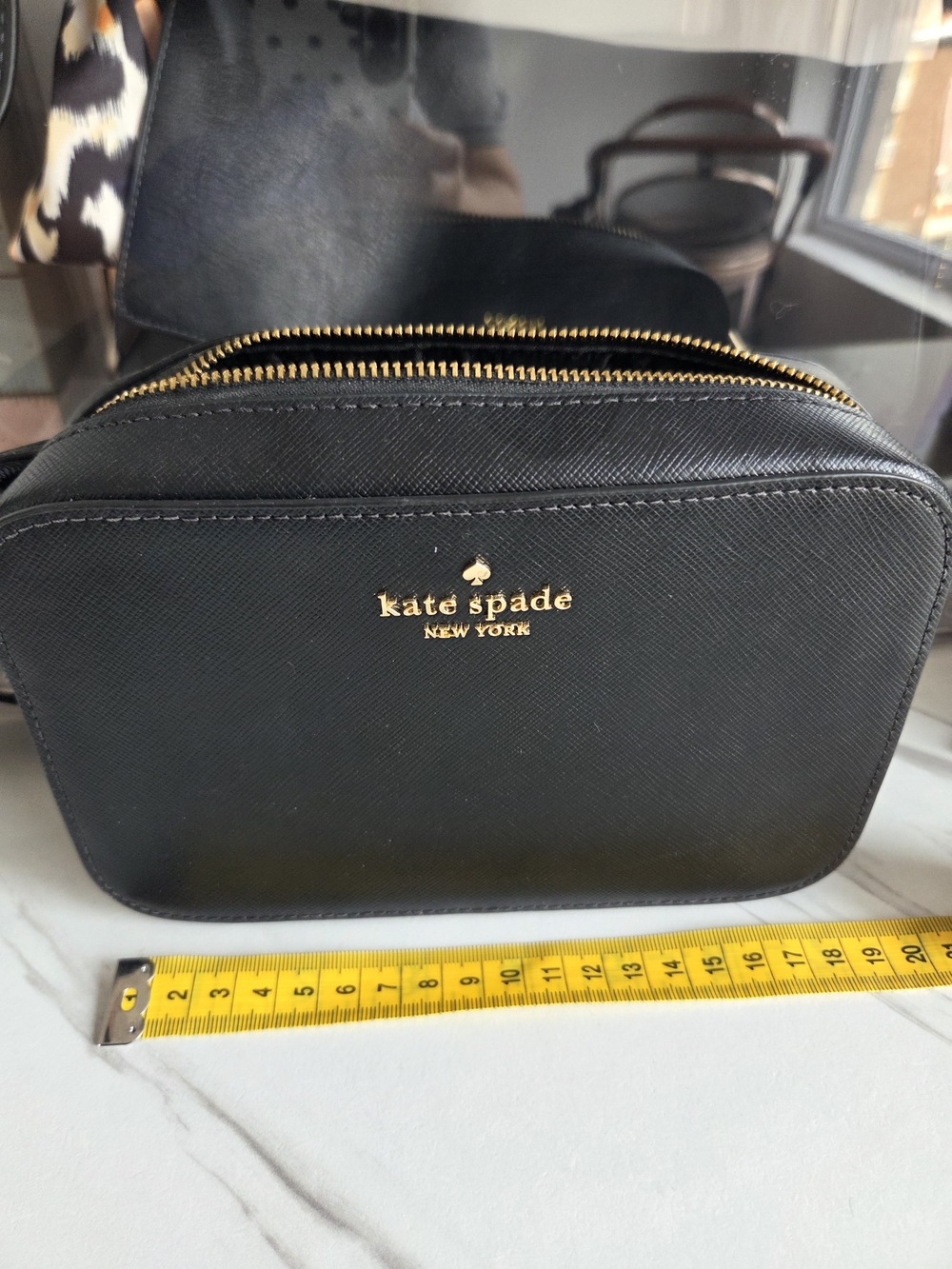 kate spade Black Leather Toiletry Bag with Gold Hardware